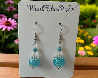 Artisan blue glass and Swarovski crystals handmade earrings.