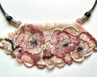 Beautiful wet felted nuno and beaded necklace. One of the kind handmade. It will give your image unique vibe and glamour.