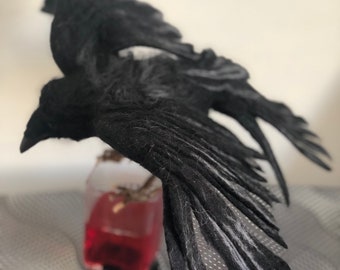 Black crow. Felted animals. Custom animals felting.