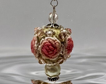 Light green and coral rose colors of this hand earrings embroidered felted wool and glass Czech beads will remind you of light breezzy air.