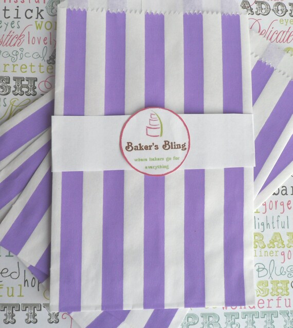 Items similar to 50 Purple Candy Stripe Paper Party Bags (Medium) for
