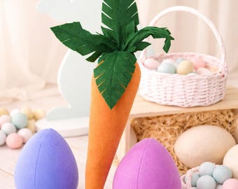 Patrón de costura de zanahoria y huevo de peluche: Proyectos de Pascua DIY (Descarga digital)