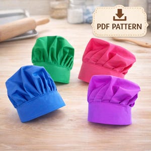Patrón de costura para gorro de chef: Talla infantil ajustable (Patrón digital)