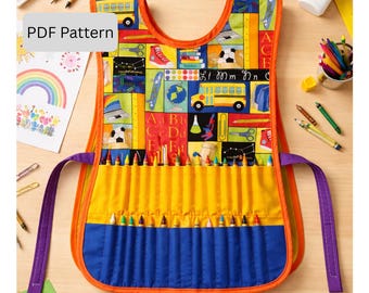 Reversible Child's Apron Sewing Pattern | Crayon & Craft Pockets (Digital Pattern)