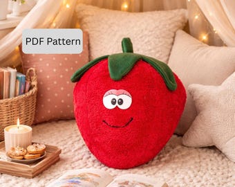 Strawberry Plush Sewing Pattern PDF – Beginner Stuffed Fruit Toy (2 Sizes)