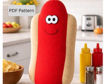Plush Hot Dog Sewing Pattern - 18" Stuffed Food Toy (PDF Pattern)