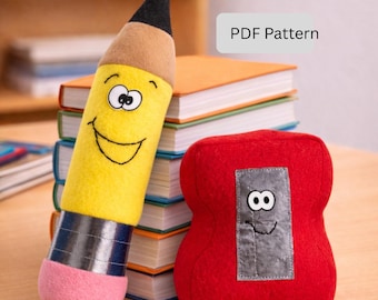 Plush Pencil & Pencil Sharpener Sewing Pattern Bundle | Classroom Decor Toys DIY (PDF Patterns)