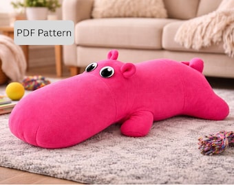 Oversized Plush Hippo Sewing Pattern | 27” Stuffed Animal  (PDF Pattern)