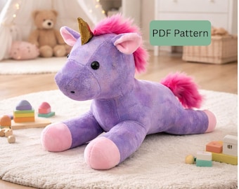 Patrón de costura de unicornio de peluche: animal de peluche de 63,5 cm (patrón en PDF)