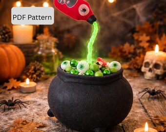Halloween Cauldron & Hovering Potion Bottle Plush Sewing Pattern (PDF Pattern)