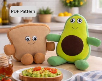 Avocado & Toast Plush Sewing Pattern Bundle – Stuffed Food Toy  (PDF Pattern)