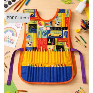 Reversible Preschool Apron Sewing Pattern: Crayon & Craft Pockets (Digital Pattern)