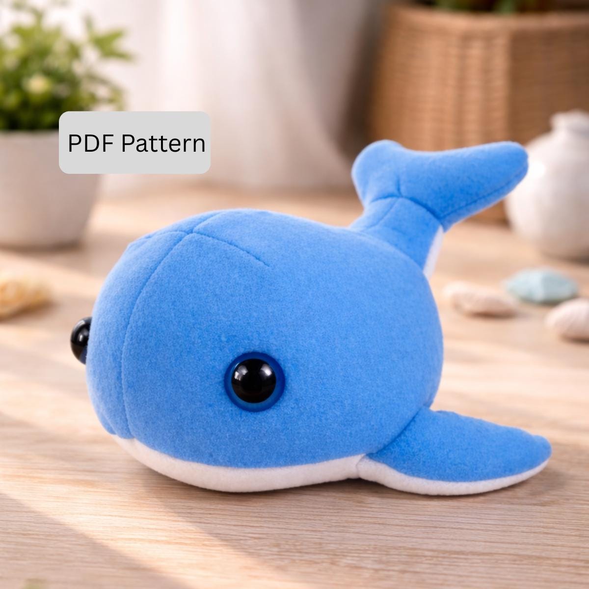 クジラのぬいぐるみの縫製パターン：15インチのぬいぐるみ（PDF