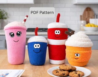 Plush Drink Sewing Pattern Bundle | Pumpkin Latte, Milkshake, Soda & Slushie Plushies (PDF Pattern)