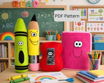 Plush School Supplies Sewing Pattern Bundle | Pencil, Crayon, Book, Sharpener (PDF Pattern)