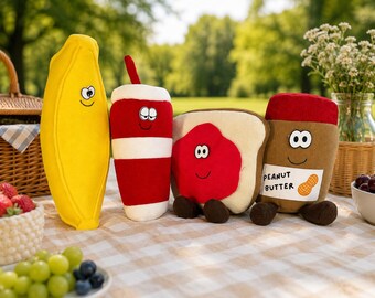 Picnic Pals Plush Sewing Pattern Bundle Patterns | Banana, Soda, Peanut Butter & Jelly Food Toys (PDF Pattern)