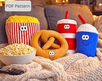 Movie Night Plush Sewing Pattern Bundle – Popcorn, Pretzel, Soda & Slushie  (PDF Download)
