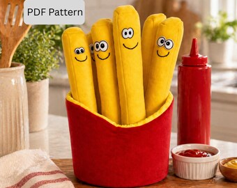 Plush Fries Sewing Pattern: 15" Food Soft Toy (PDF Pattern)
