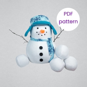 20" Plush Snowman Sewing Pattern – Includes 2 Hat Styles + Snowballs – Soft Toy PDF - Christmas Pattern - Digital Pattern