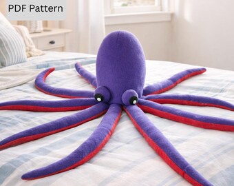 Patrón de costura de pulpo de peluche: Incluye cuento para dormir (patrón en PDF)