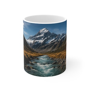 Mountain River Landscape Mug: Adventure Coffee Cup, Nature Lover Gift