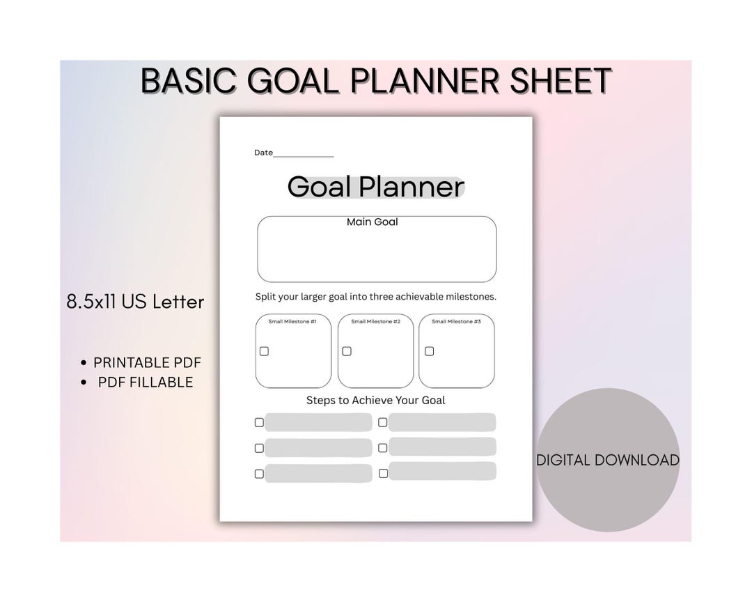 Goal Checklist, Goal Planner, Printable Goal Tracker, Digital Goal ...