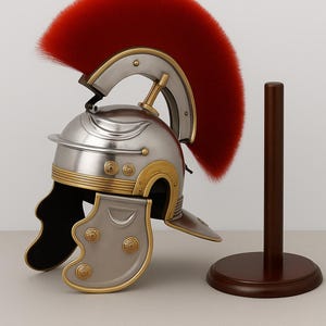 Handmade Silver Steel Roman Helmet with Red Crest: LARP Cosplay Armor