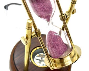 Nautischer drehender Messing-Sanduhr-Holzbasis-Kompass, Premium-Geschenk