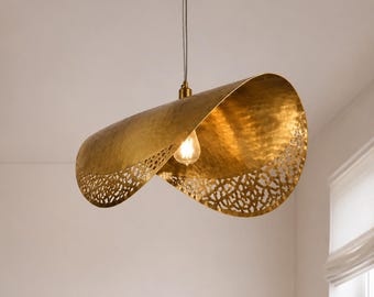 Set di 3 lampade a sospensione in ottone realizzate a mano – Lampade a sospensione moderne con finitura martellata, illuminazione di lusso per soffitto, soggiorno e sala da pranzo.