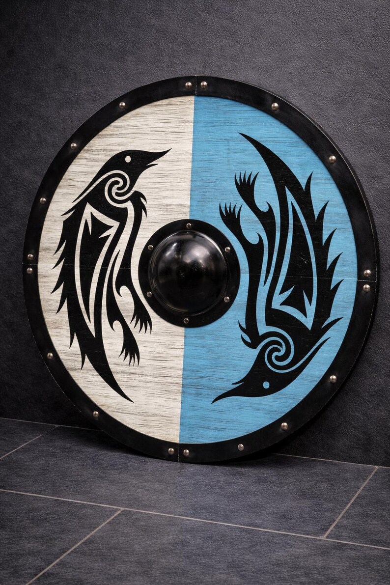 Medieval Wooden Shield Eivor Valhalla Raven Authentic Battleworn Viking ...