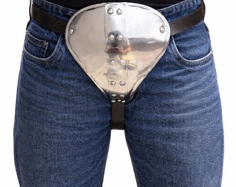 Medieval Steel Codpiece Armor | Handmade Groin Protector with Leather Straps | Historical Reenactment & Costume Armor