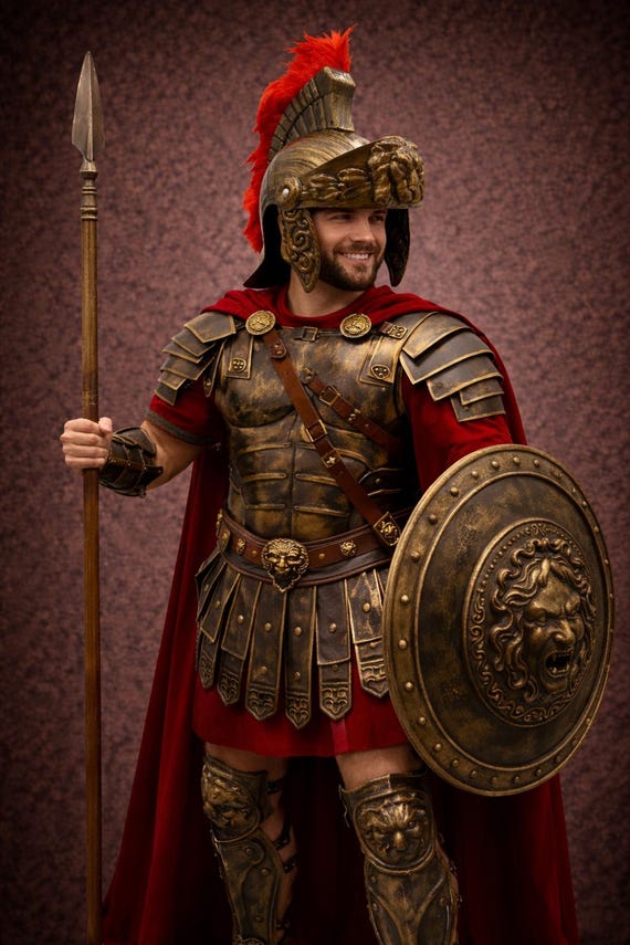 Ancient Roman Centurion Warrior Armor Portrait, Bronze Legionary Soldier with Shield and Spear, Roman Empire Warr  Armor, Classical Cent