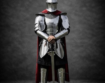 Set di armature da cavaliere medievale in acciaio lucido - Abito da guerriero per LARP, Cosplay, Fiera rinascimentale