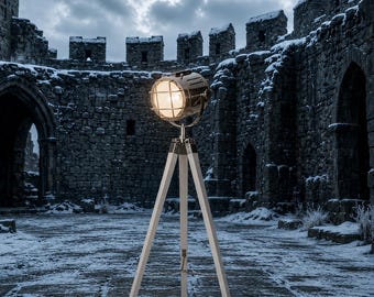 Lampada da terra vintage con treppiede in legno da 45 pollici - Luce industriale da studio per casa, ufficio, loft, soggiorno, spazi creativi - Regalo di Natale