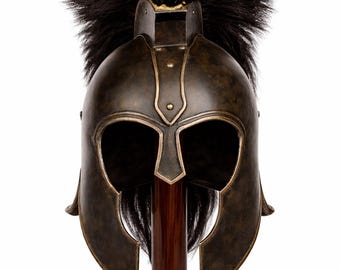 Handmade Spartan Corinthian Helmet with Black Crest | Ancient Greek Warrior Helmet | Medieval Armor Decor | LARP Cosplay Helmet
