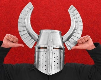 Handgemachter Wikinger Gehörnter Helm | Mittelalterlicher Stahlkrieger Helm | LARP Cosplay Rüstung | Wikinger Kostüm Helm | Geschenk für Ihn
