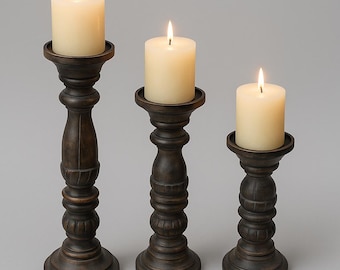 Handcrafted Rustic Wooden Candle Holder Set: Vintage Home Decor