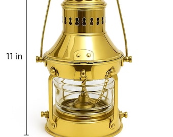 ヴィンテージ真鍮製船舶用ランタン：フレネルレンズ付き航海用オイル