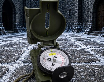 Militair tactisch kompas – Lichtgevend lenskompas met etui | Survival- en wandelnavigatie-uitrusting | Professioneel outdoorgereedschap