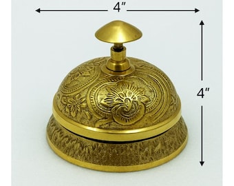 Cloche de bureau en laiton gravé à la main : cloche de comptoir de réception d'hôtel vintage