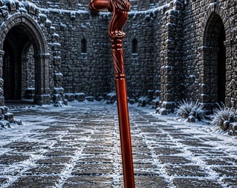 Hand Carved Wolf Head Wooden Walking Cane: 36" Fantasy Cane