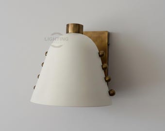 Handmade Brass Wall Sconce Modern Wall Light with Rivet Accents - Mid-Century Fixture