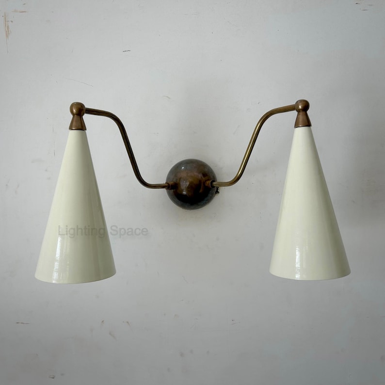 Handmade Brass Double Arm Wall Sconce – White Metal Cone Shade - Etsy
