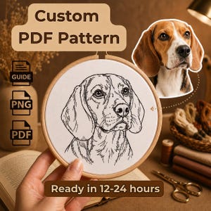 Custom Pet Portrait Embroidery PDF Pattern, Beginner Line Art Tutorial | Digital Download DIY Hand Embroidery Kit,  Dog Cat Portrait Gift