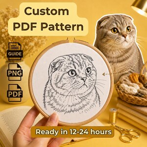 Custom Pet Portrait PDF Pattern + Beginner Embroidery Tutorial  | Line Art DIY Digital Download for Dog Cat Owners