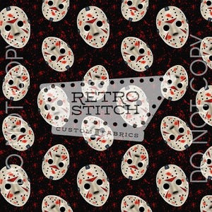 Bloody Hockey Mask Pattern | Seamless Digital Design | Retro Slasher Fabric Print | Scary Horror Craft File | Sublimation Download