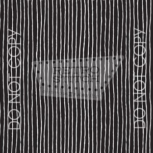 Op de afbeelding: Zwart-wit stoffen ontwerp met verticale witte lijnen op een zwarte achtergrond. De woorden "DO NOT COPY" zijn verticaal en horizontaal afgedrukt. De woorden "RETRO STITCH CUSTOM FABRICS" zijn afgedrukt in een gestippelde rechthoek.