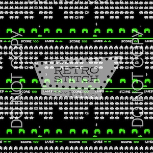 Retro Pixel Alien Arcade Nahtloses Muster, 80er Jahre Gamer Digitaler Stoffdruck, Klassisches Space Shooter Inspiriertes Nähen Handwerk