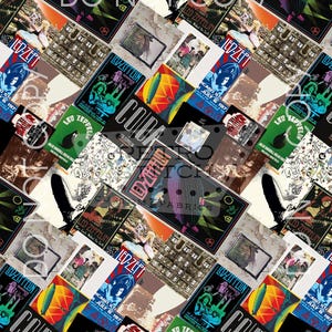 The Song Remains The Same - Retro Rock Band Art – Digitale naadloze print voor stoffen, knutselen en doe-het-zelfprojecten