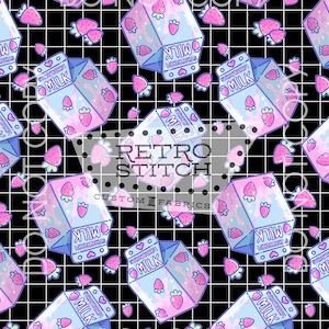 Strawberry Milk - Black Pattern PNG | Digital Download Background for Sublimation, Tumblers, Fabric Printing, DIY Crafts